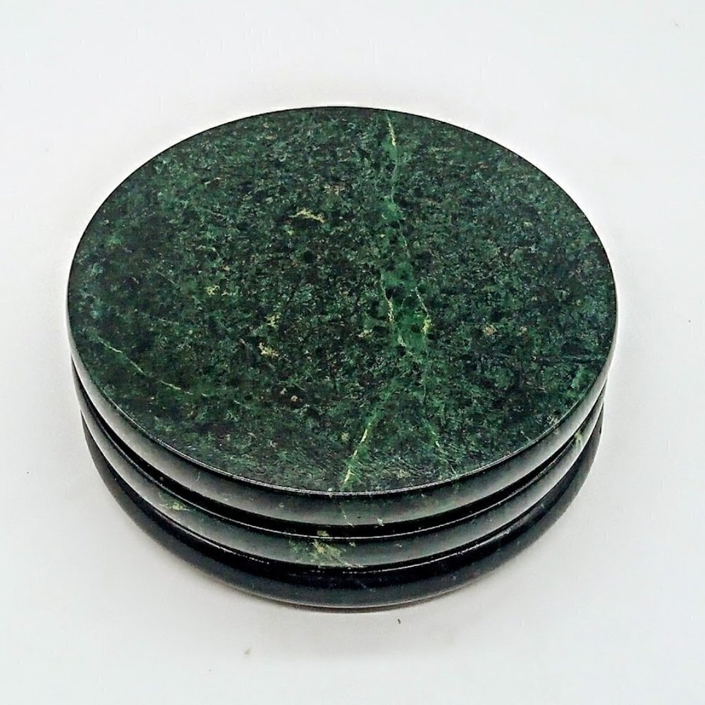 Dark Green Marble Round Cork Back Coasters (3)